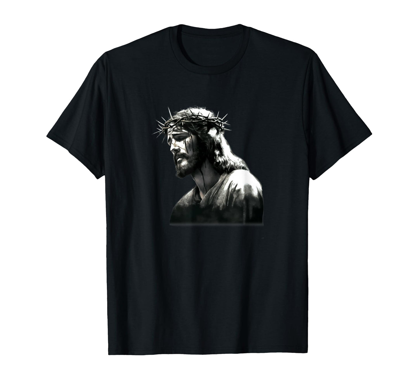 Face of Jesus Crown of Thorns He Has Risen Faith Bible T-Shirt