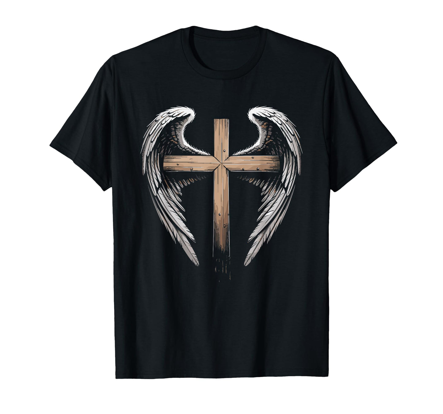 Intricate Golden Cross with Spiritual Wings T-Shirt