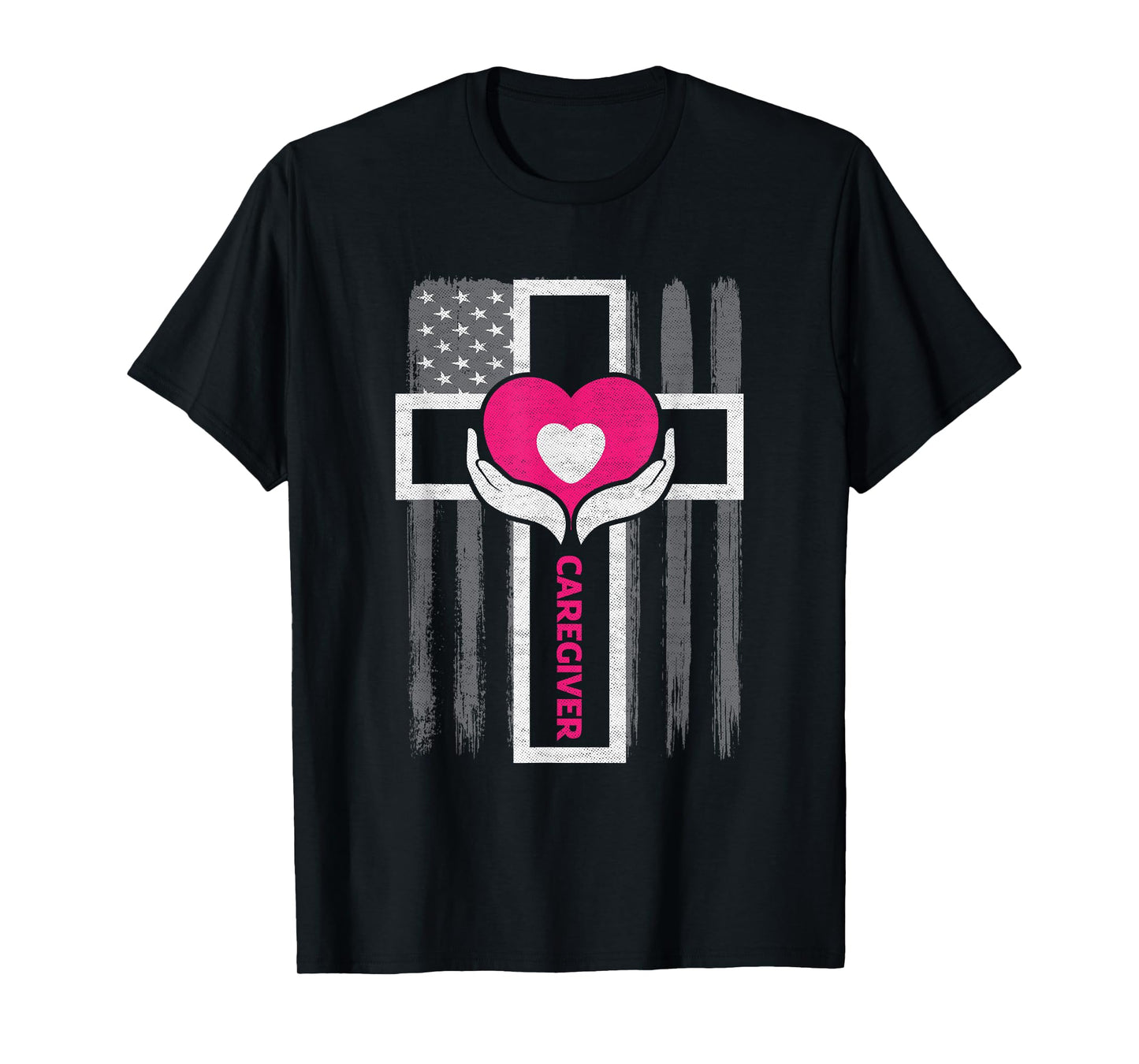Christian Caregiver Jesus Christ USA Flag Funny Caregiver Women Men T-Shirt