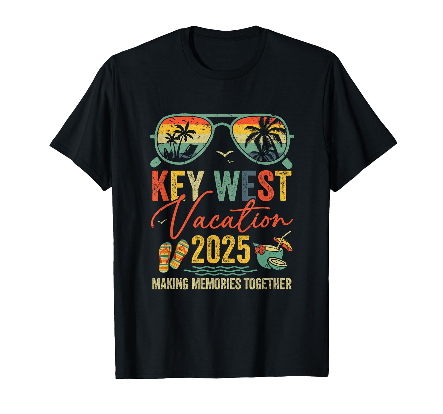 Retro Key West Vacation 2025 Memories Matching Group Trip T-Shirt