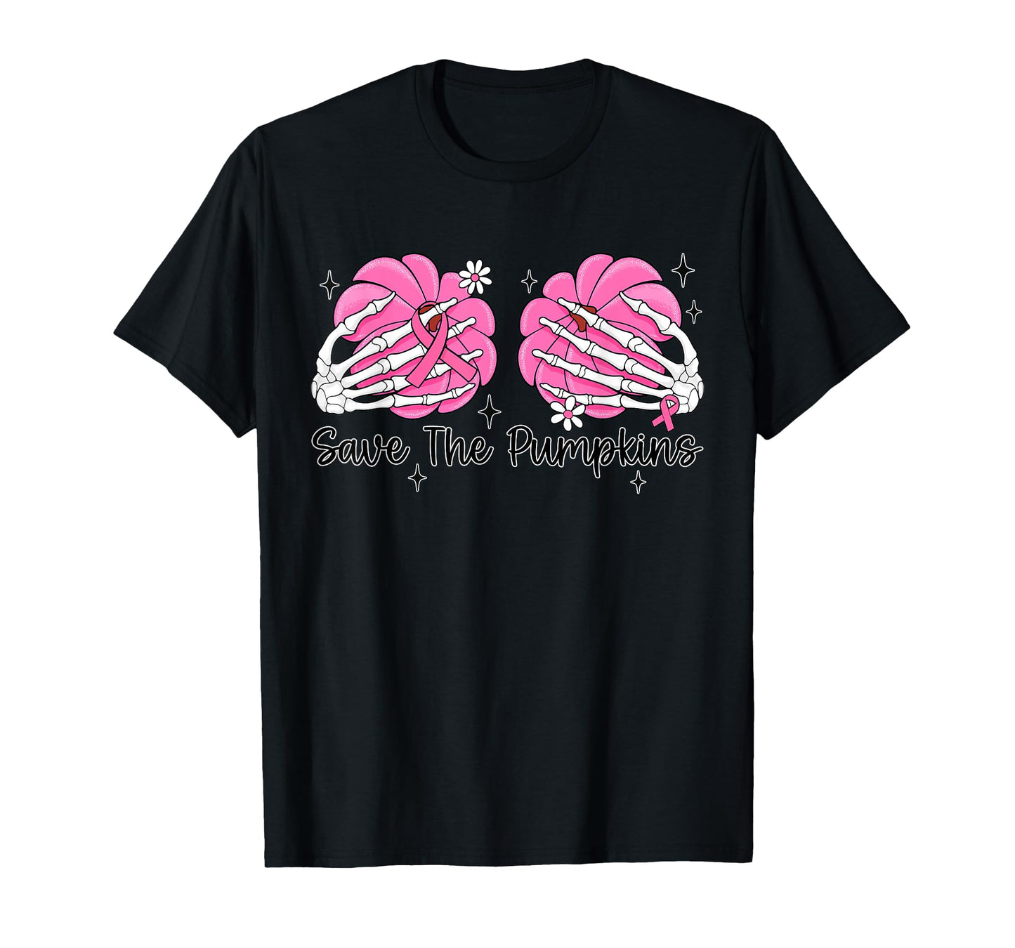 Skeleton Hand Boobs Save The Pumpkin Breast Cancer Halloween T-Shirt