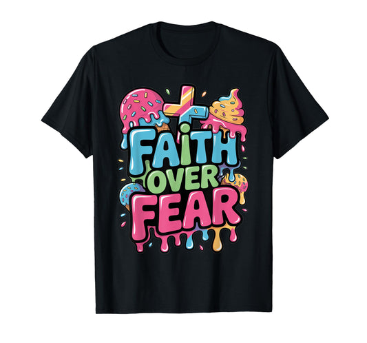 Faith Over Fear Ice Cream Christian Drip Kids Jesus Youth T-Shirt