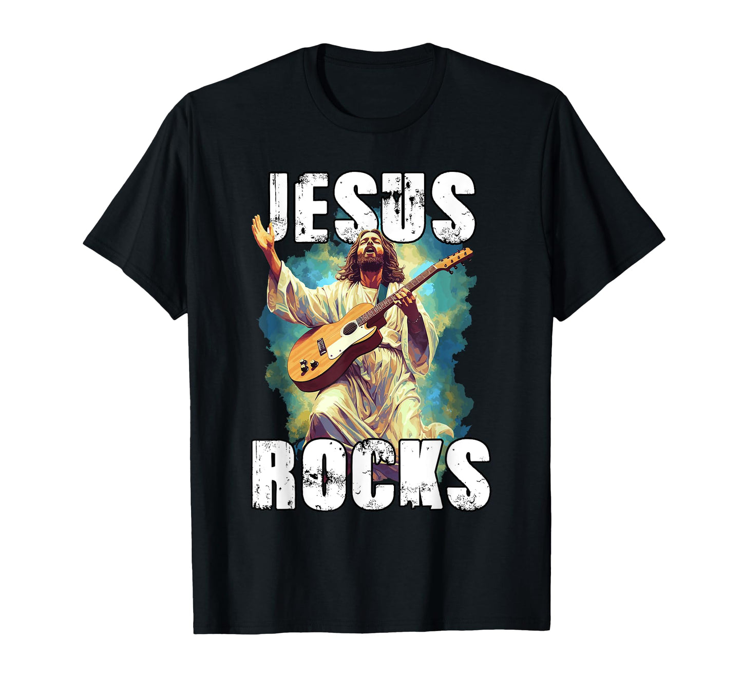 Jesus Rocks With Guitar - Funny Christian Rocks Church T-Shirt