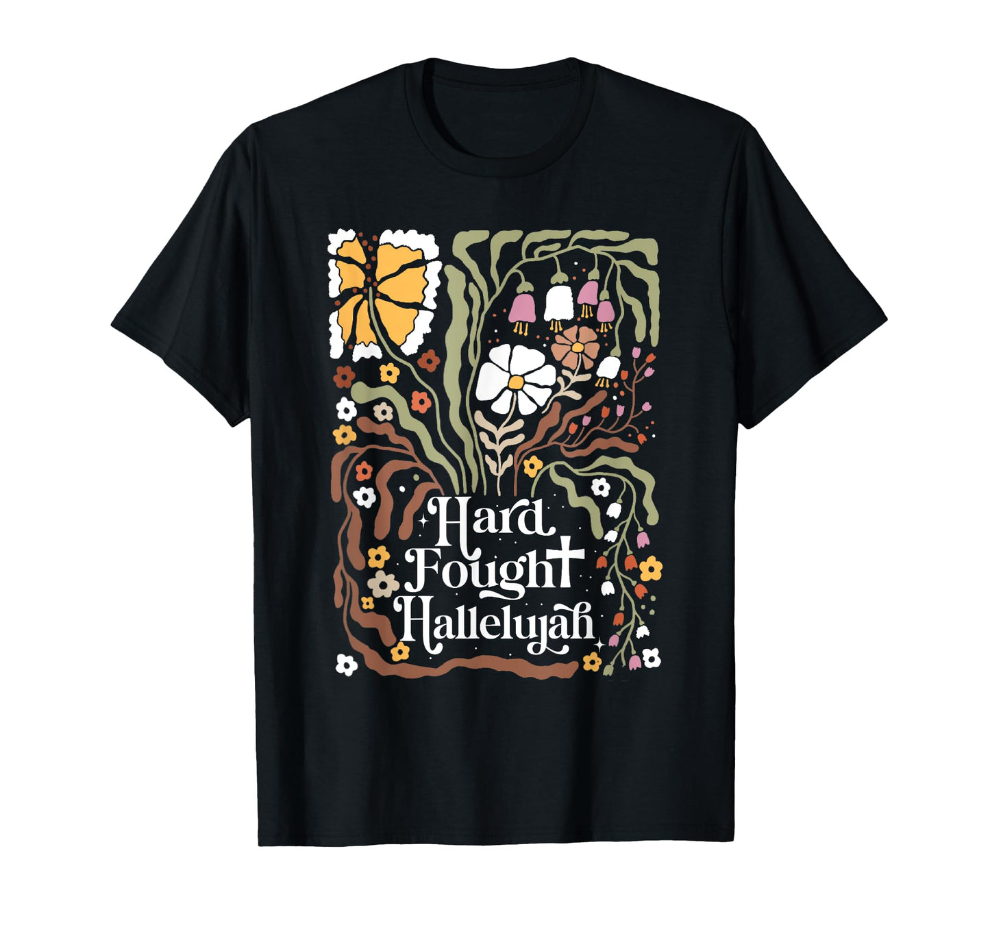 Flowers Retro Boho Christian Hard Fought Hallelujah T-Shirt