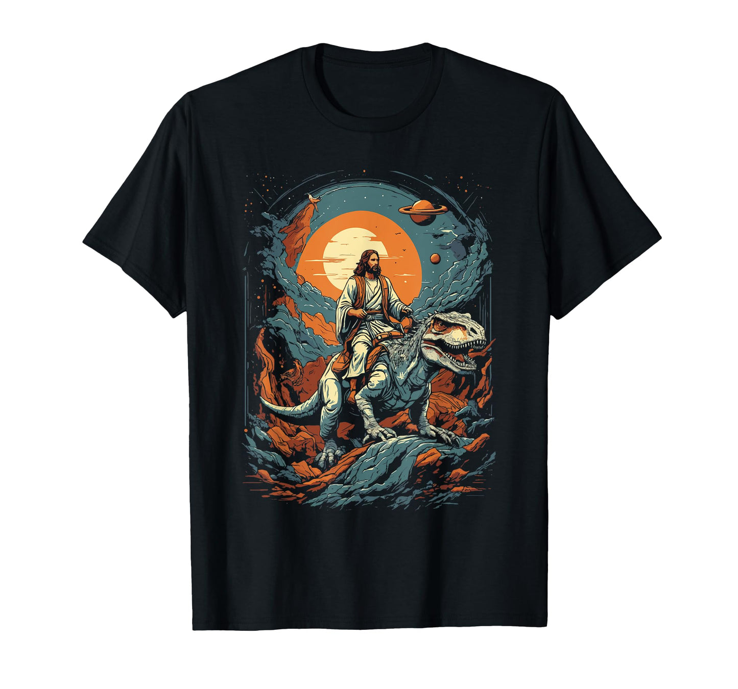 Jesus Riding in Space T-Rex Dinosaur Meme Sci-Fi Believers T-Shirt