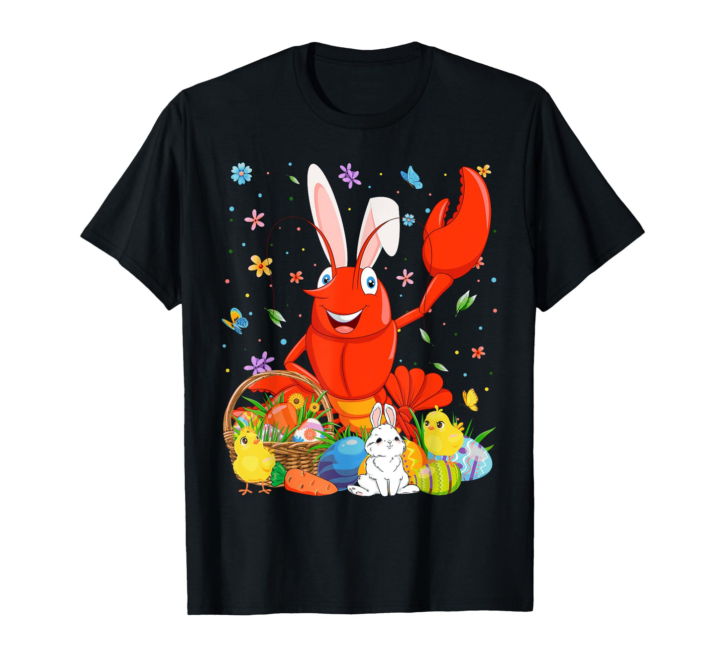 Cute Crawfish Bunny Ears Easter Eggs Basket Happy Easter Day T-Shirt