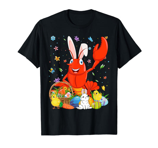 Cute Crawfish Bunny Ears Easter Eggs Basket Happy Easter Day T-Shirt