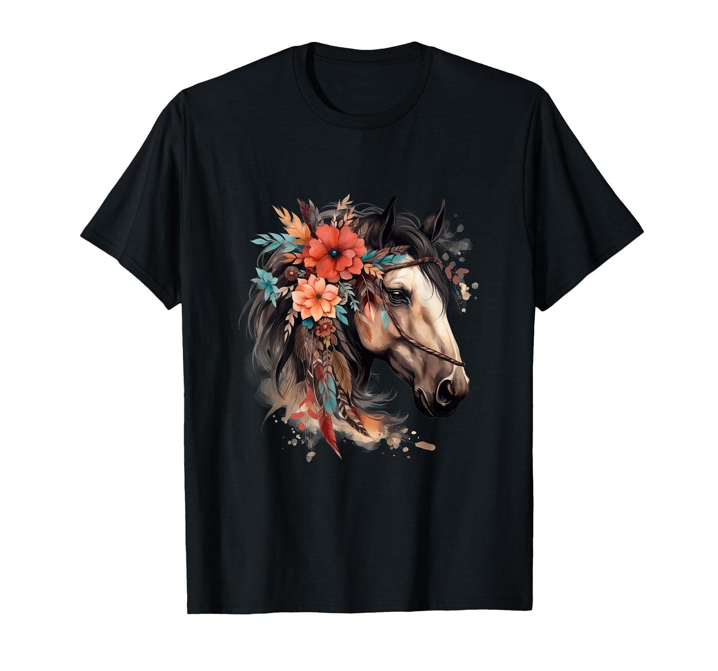 Floral Wild Horse Country Horse Riding T-Shirt