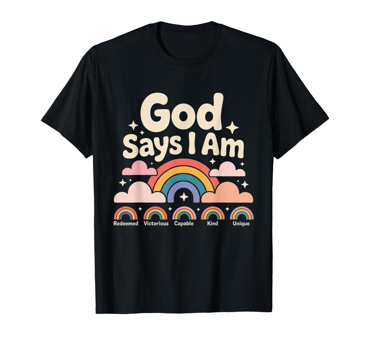 God Says I Am Pastel Rainbow Christian Kids T-Shirt