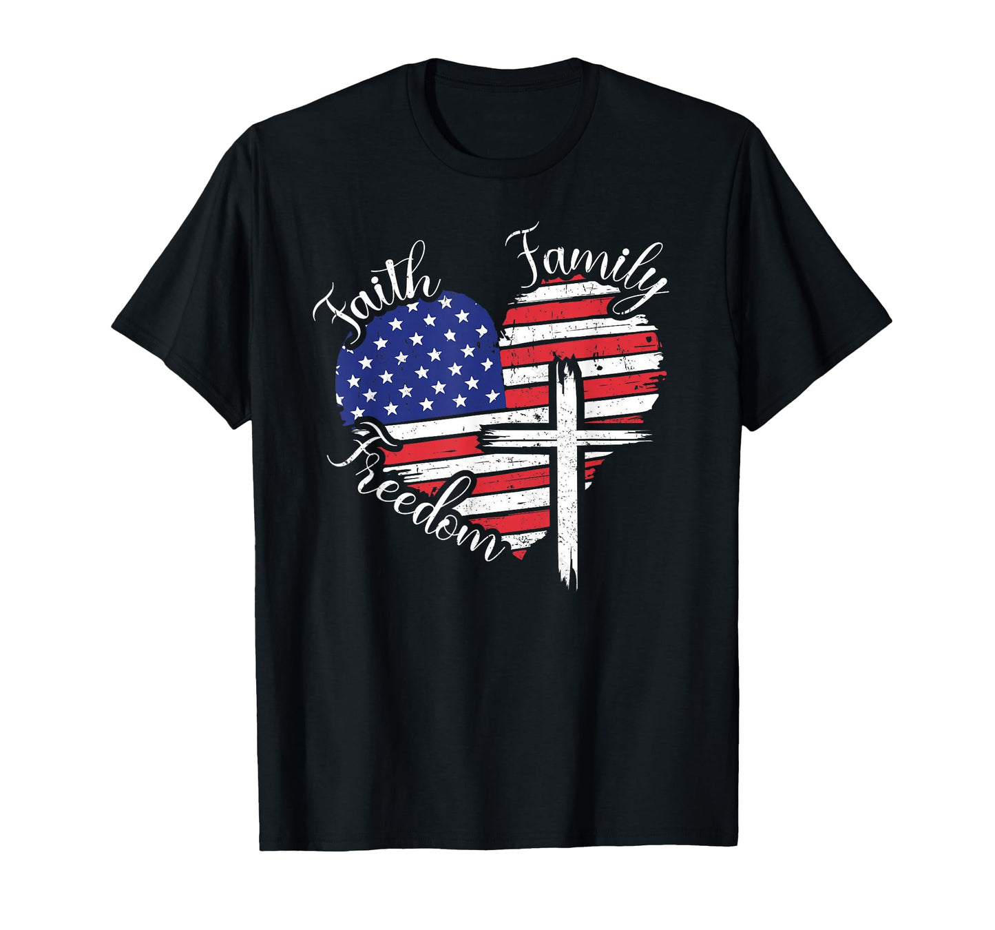 Faith Family Freedom Heart Christian American 4th of July T-Shirt