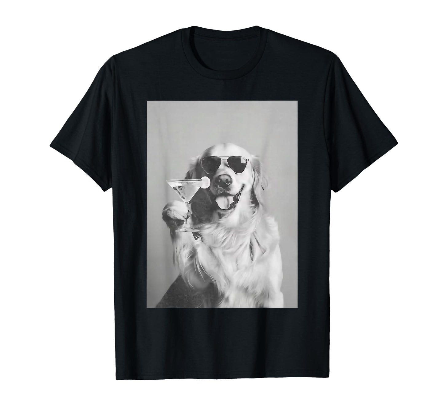 Funny Cocktail Dog Golden Retriever With Sunglasses Martini T-Shirt