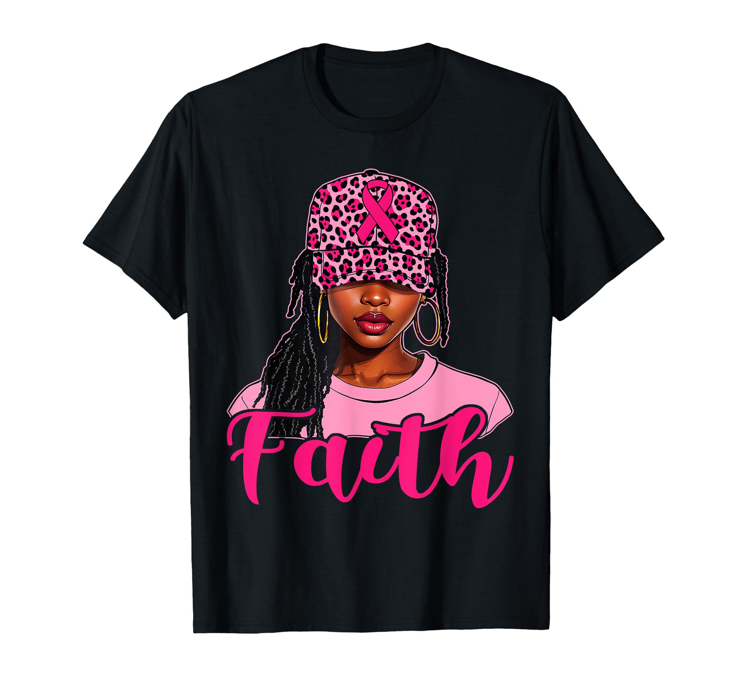 Faith Black Women Afro Christian Breast Cancer Awareness T-Shirt