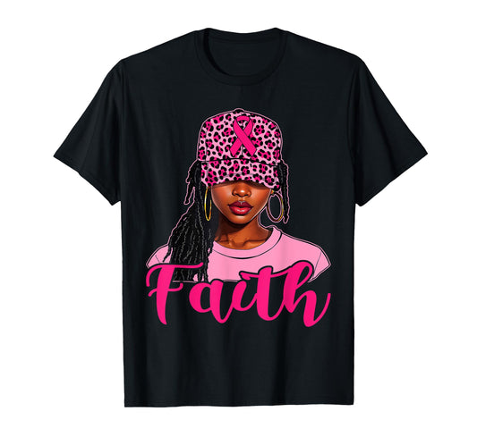 Faith Black Women Afro Christian Breast Cancer Awareness T-Shirt