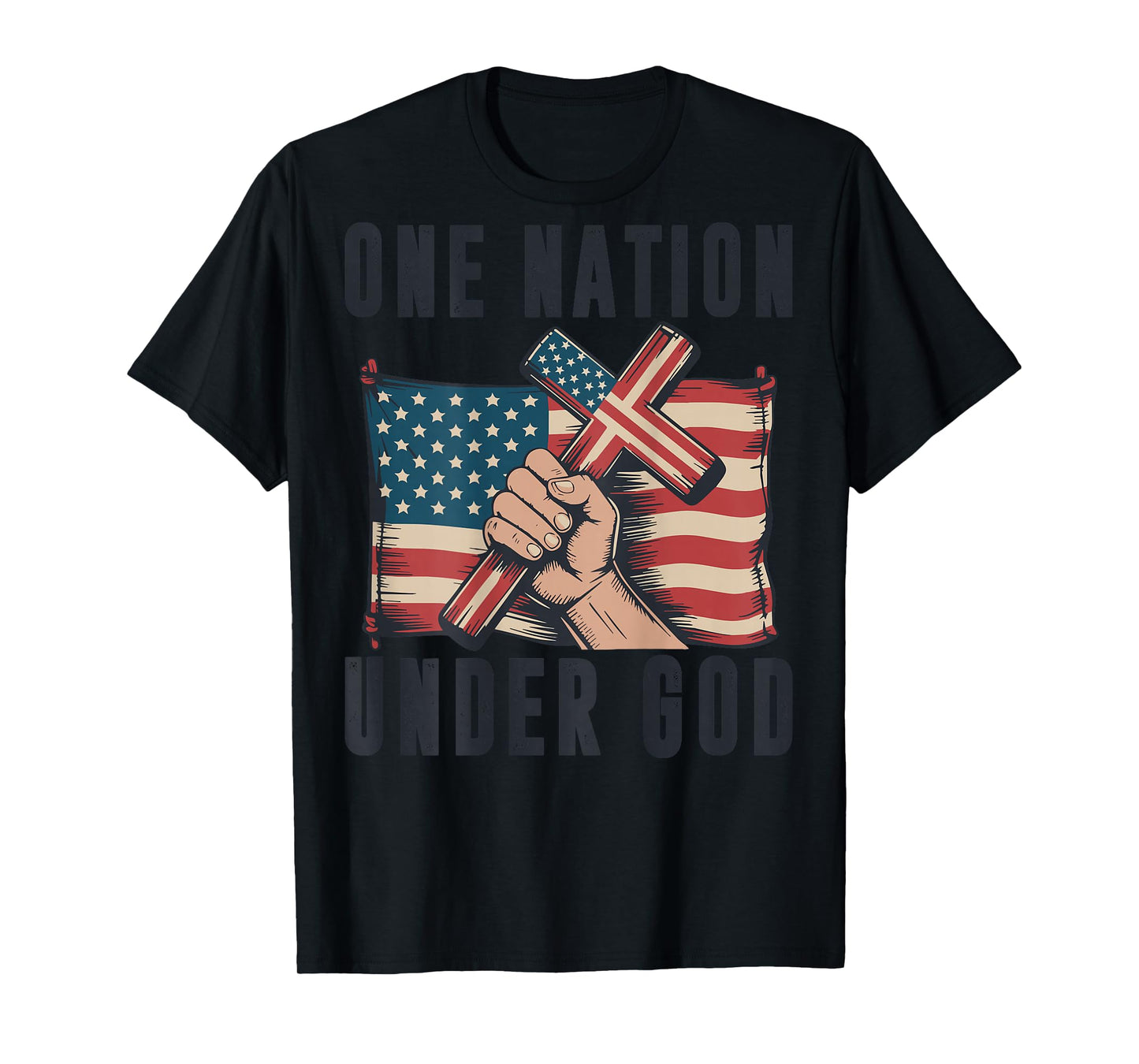 One Nation Under God Christian Patriotic Cross American Flag T-Shirt