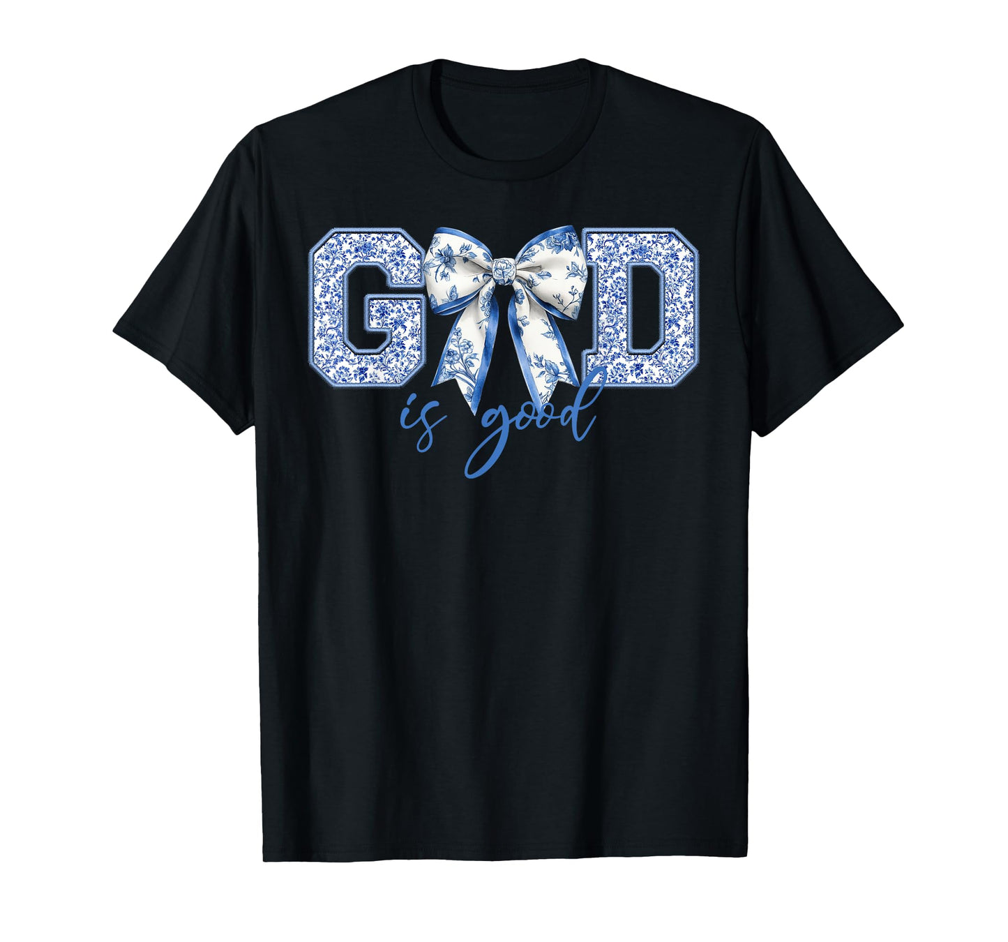 God Is Good Blue Coquette Bow Bible Verse T-Shirt