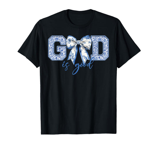 God Is Good Blue Coquette Bow Bible Verse T-Shirt