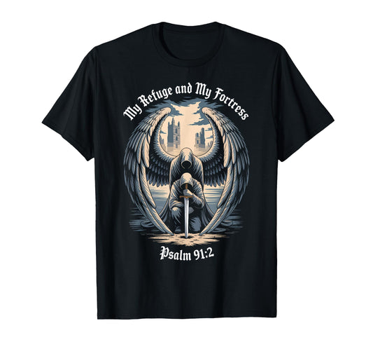 Christian Gothic Guardian Angel Bible Quote Psalm 91:2 T-Shirt