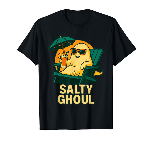 Funny Ghost Salty Ghoul Sunset Summer Halloween Summerween T-Shirt