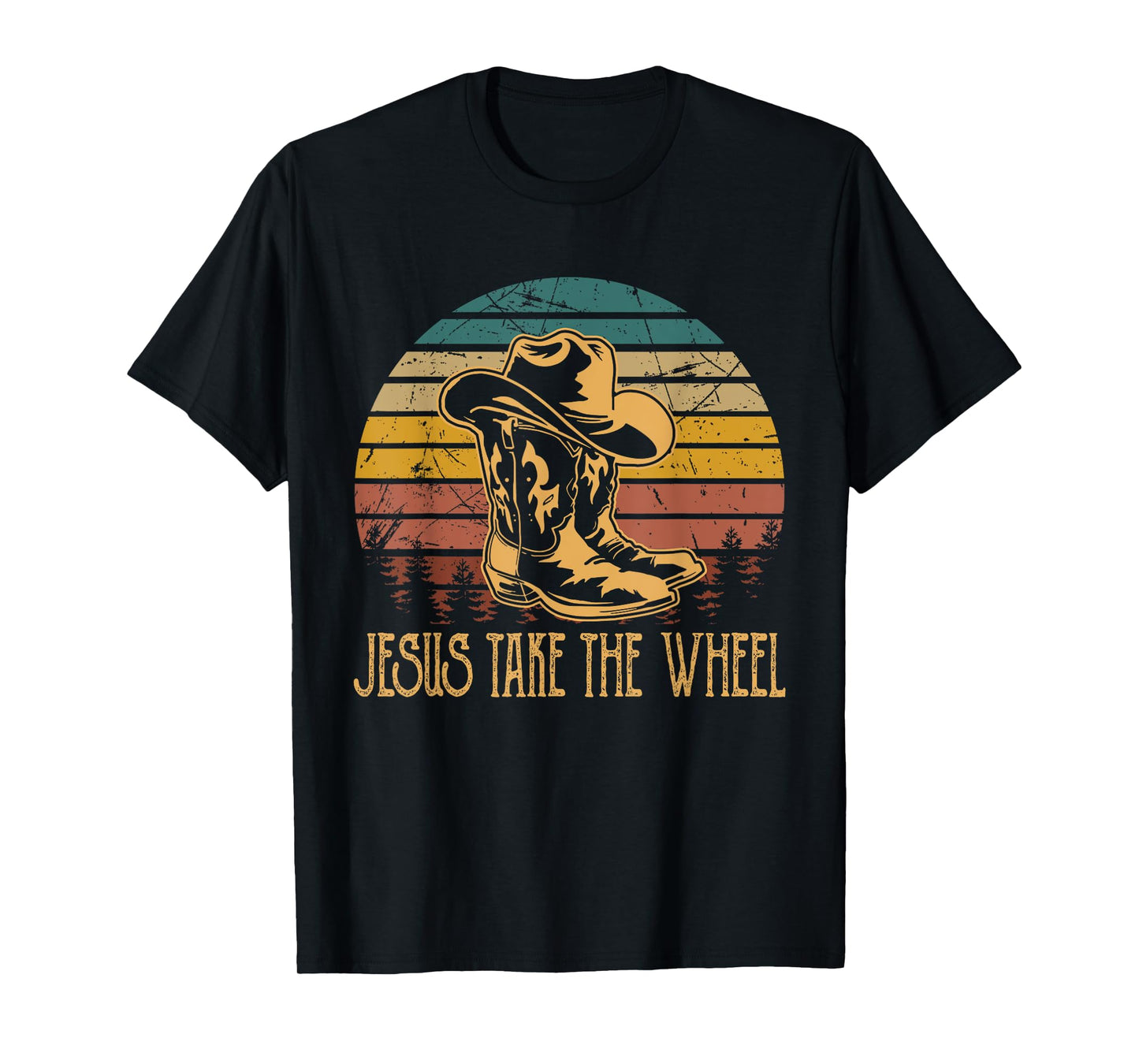 Vintage Funny Music Designs Jesus Take The Wheel Western Horse Riding T-Shirt