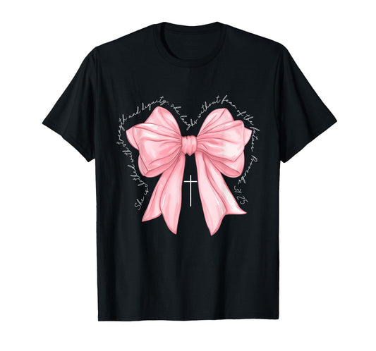 Bible Verse Pink Bow Coquette Bow Coquette Christian T-Shirt