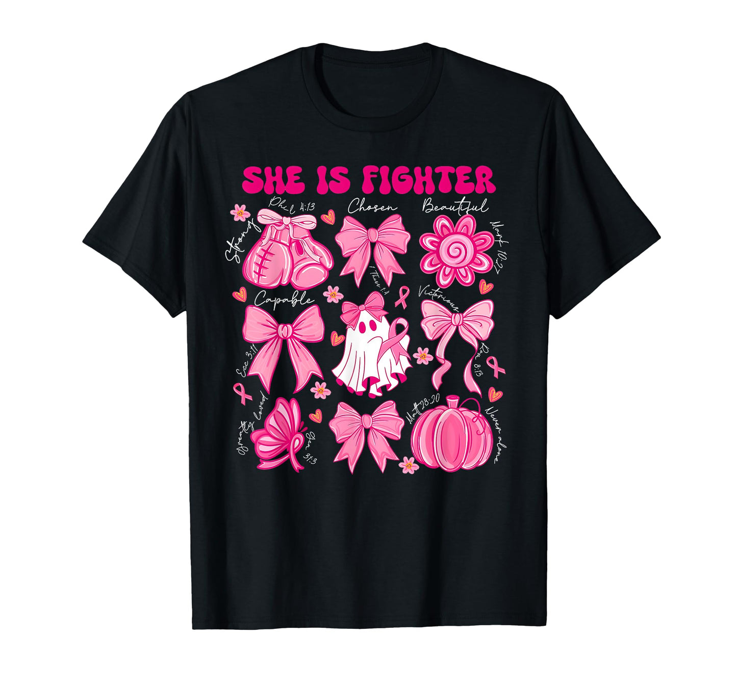She Is A Fighter Christian Breast Cancer Warrior Wear Pink T-Shirt