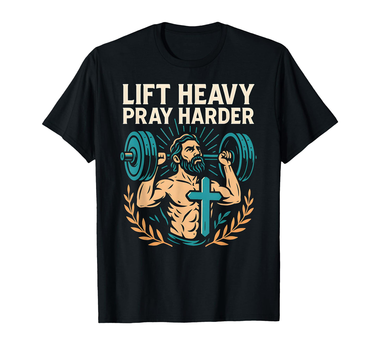 Christian Fitness Lift Heavy Pray Harder Cool Mens Faith T-Shirt