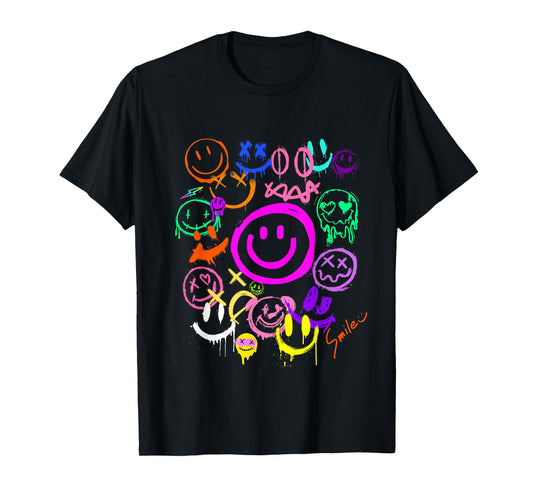 Smile Face Emoticons Fun Vivid Graffiti Smileys, Graphic T-Shirt