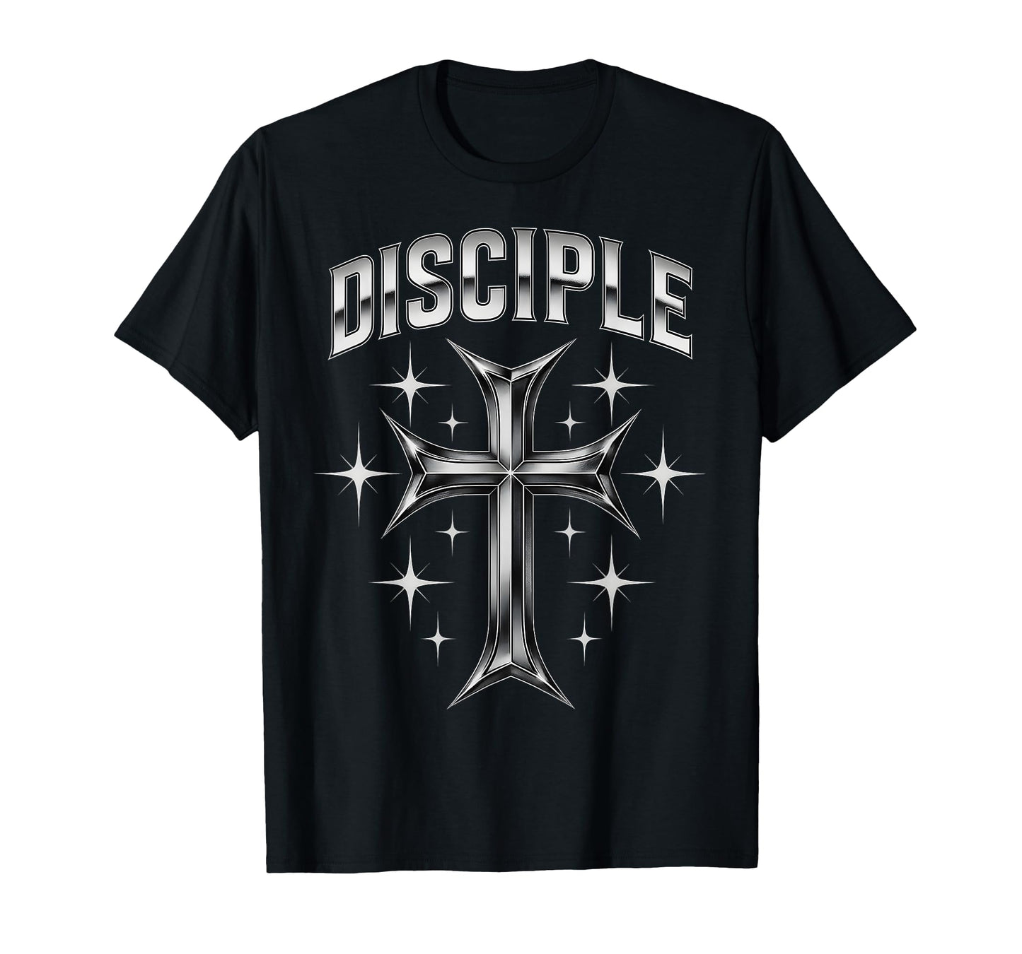 Disciple Christian Faith Y2K Christcore Chrome Cross Art T-Shirt