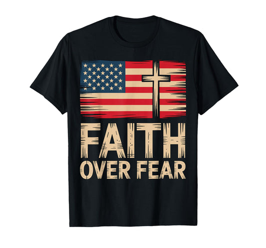Faith Over Fear Cross American Flag T-Shirt