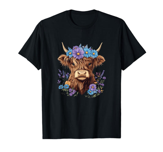 Cow Scottish Highland Cow Western Flower Farm Farmer Women T-Shirt