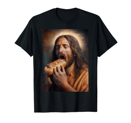 Funny Jesus Loves Hot Dogs Art Design T-Shirt