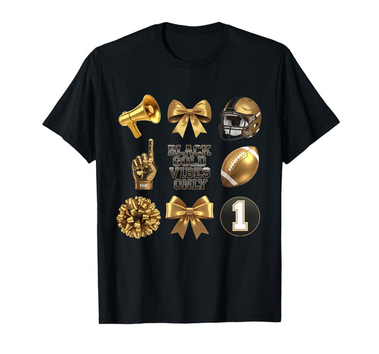 Gold Black Game Day Vibes Only Cheer T-Shirt