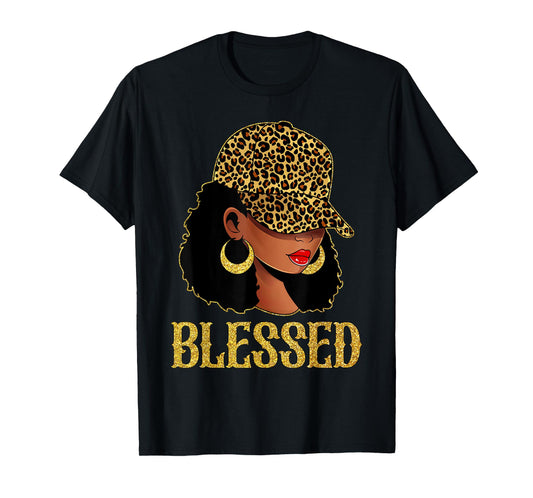 Blessed Black Women With Leopard Cap Hat Christian Matching T-Shirt