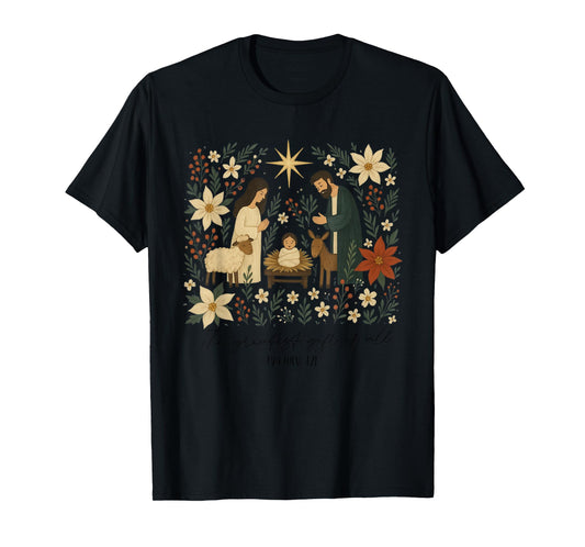 Greatest All Christian Christmas Nativity Scene Wildflower T-Shirt