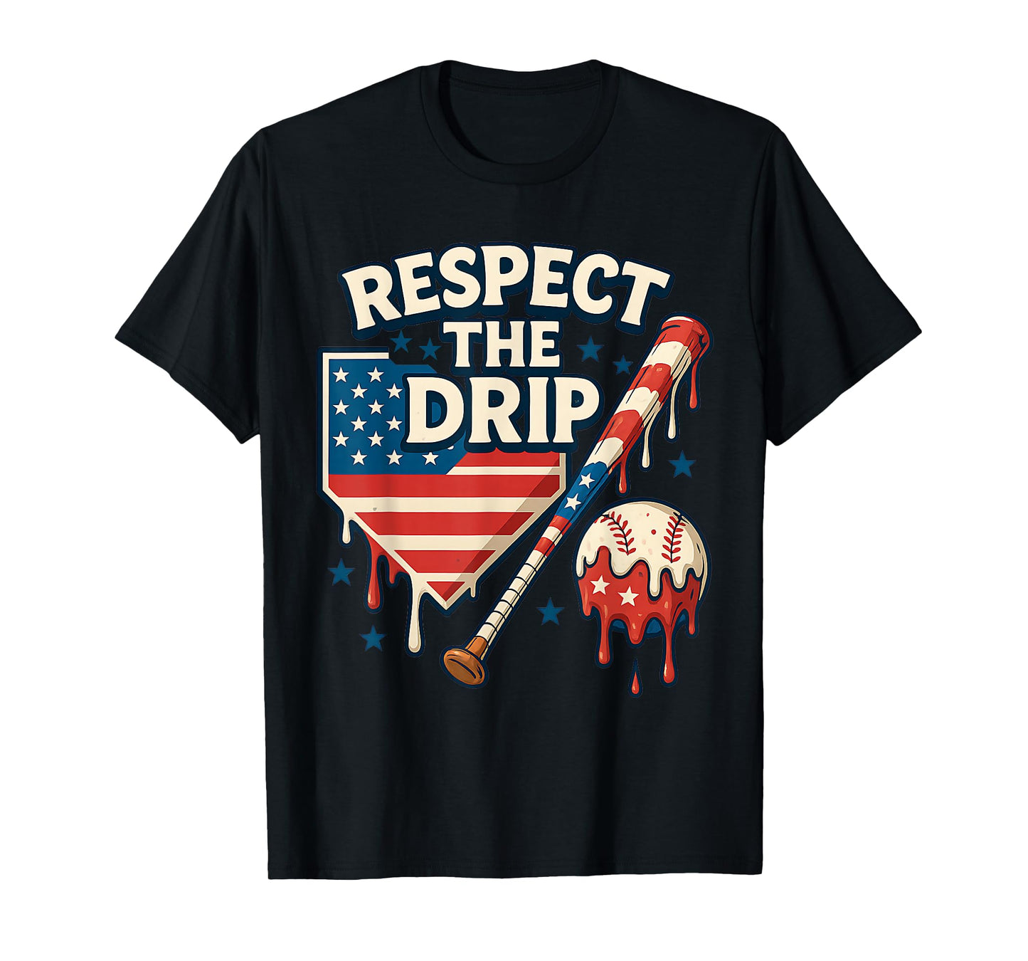 Baseball Design for Boys Cool 4th of July Ice Cream Drip T-Shirt