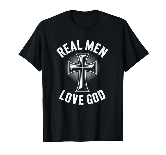 Real Men Love God Retro Christian Cross Matthew 22:37 T-Shirt
