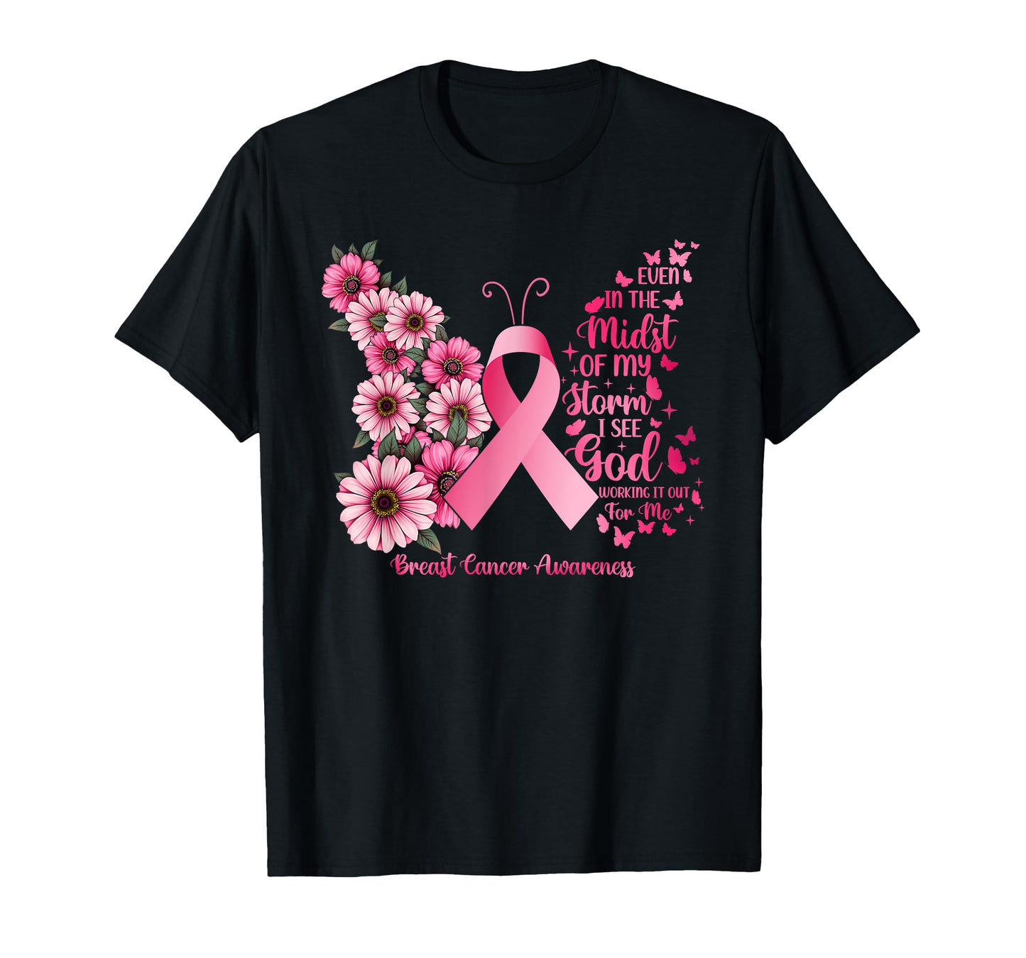 Bible Verse God Butterfly Breast Cancer Awareness T-Shirt