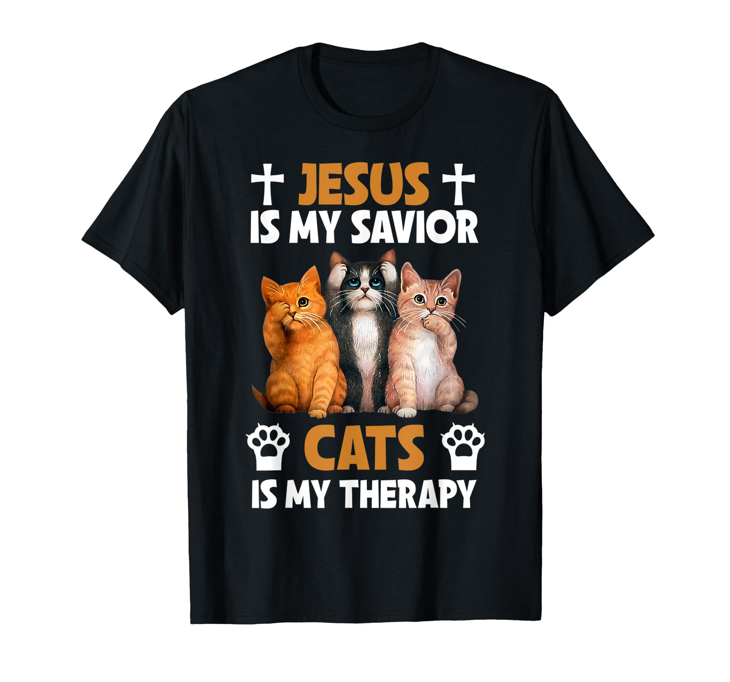 Jesus is My Savior Cats are My Therapy Christian Funny Cat T-Shirt