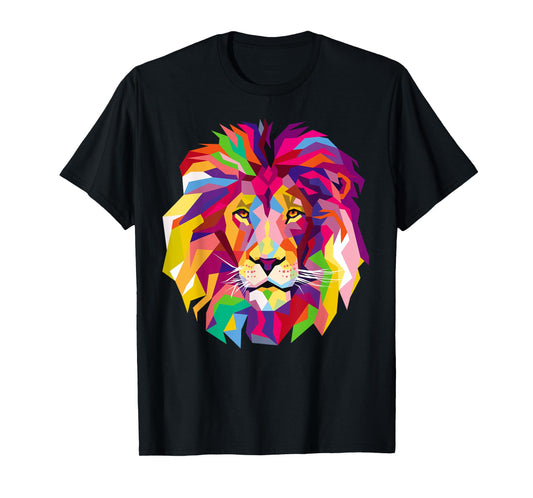Elegant, Cool Lion Head with Bright Colorful T-Shirt