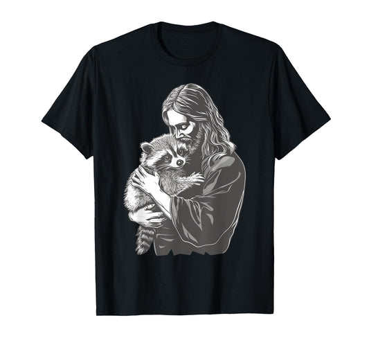 Racoon Lover Trash Panda Christian Jesus Holding A Raccoon T-Shirt