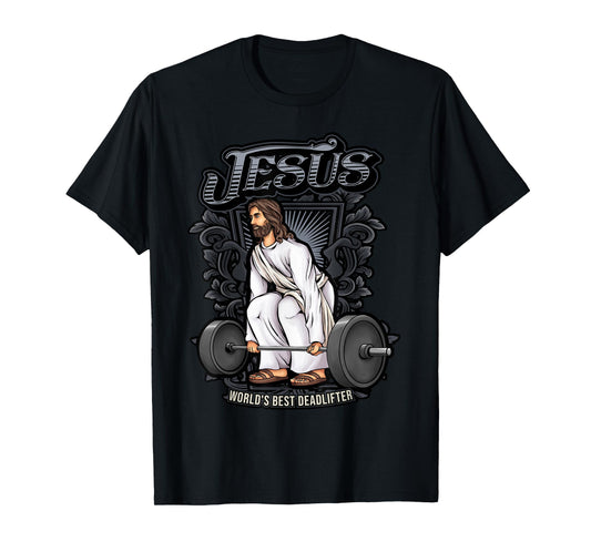 Christian Gifts by Alexis Mae Funny Jesus Weight Lifting Graphic Christian Pun Gym Gag T-Shirt