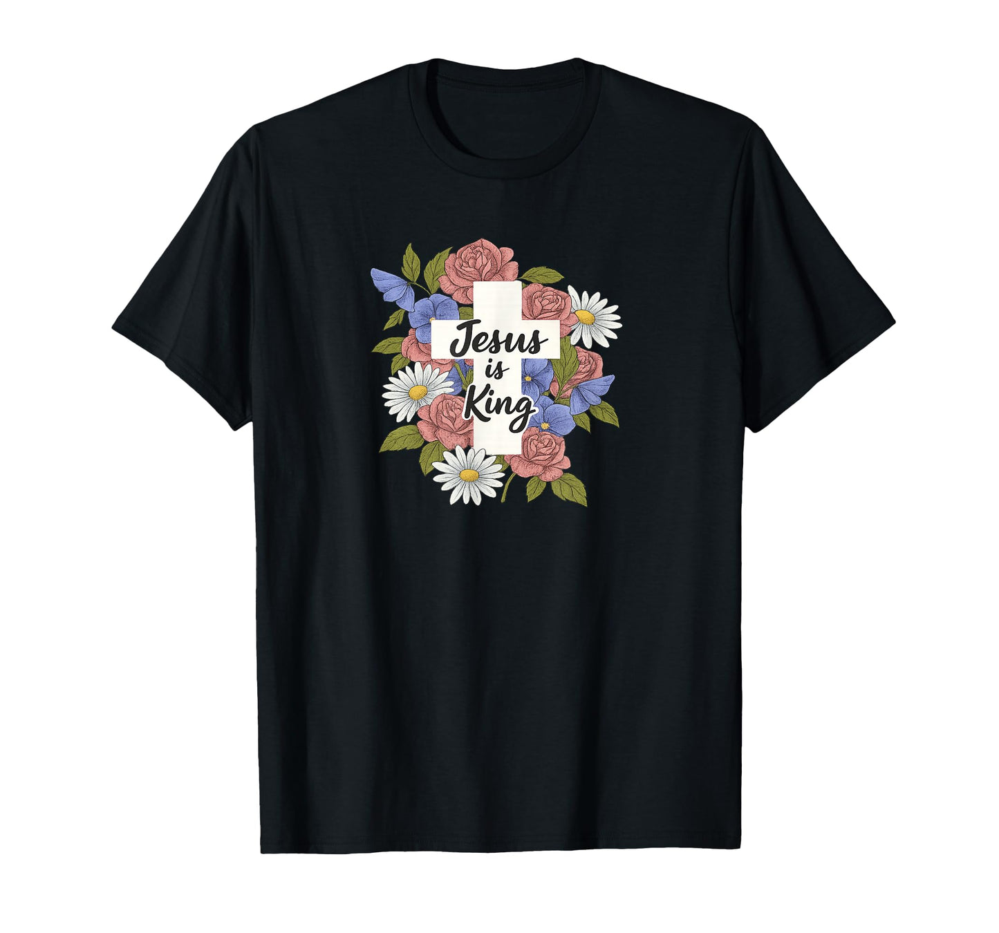 Jesus is King Cross with Floral Wreath T-Shirt