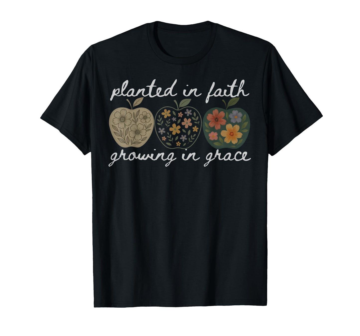 Planted In Faith Growing In Grace Floral Christian Teacher T-Shirt