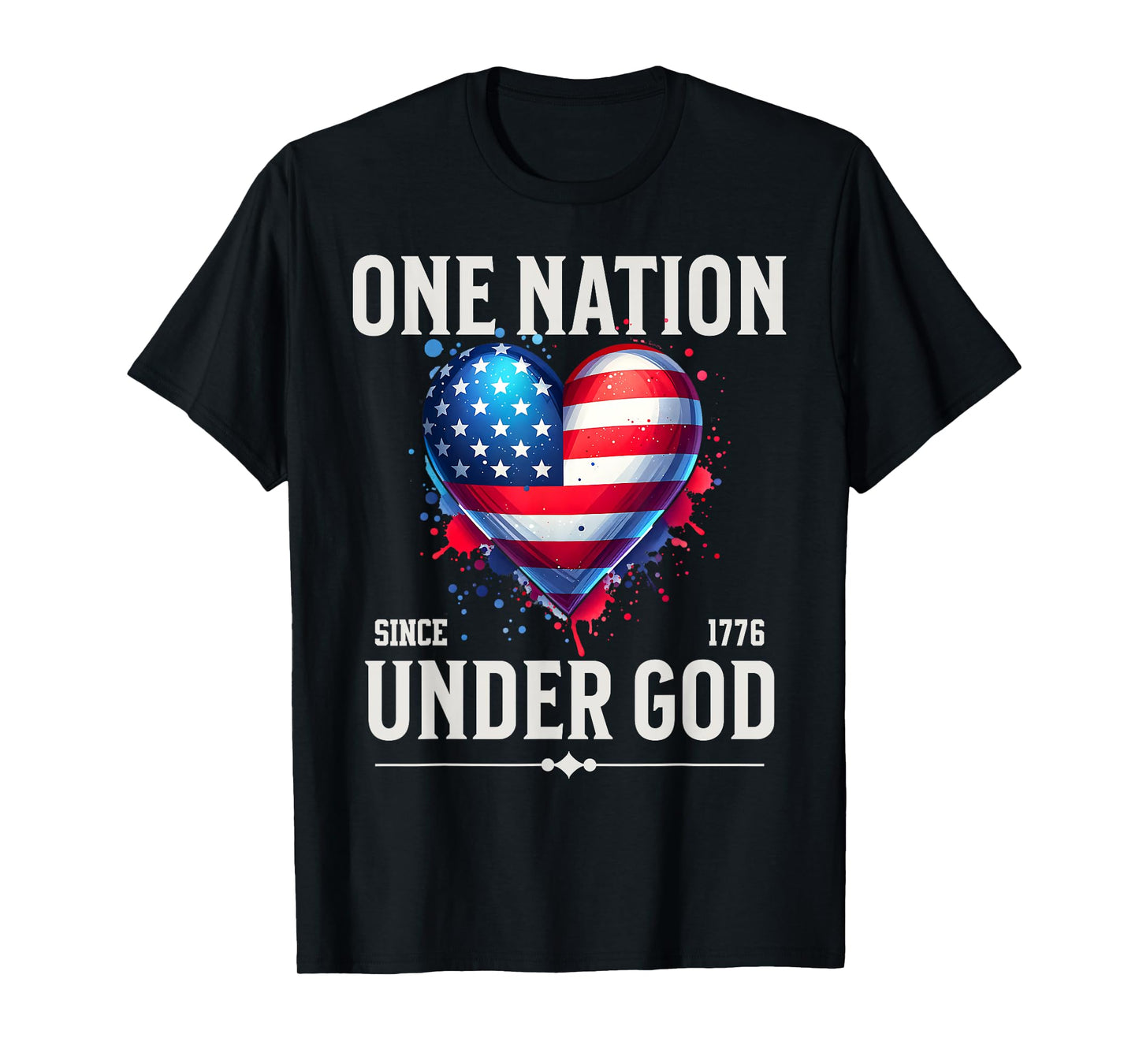 One Nation Under God Heart Flag Patriotic Christian T-Shirt