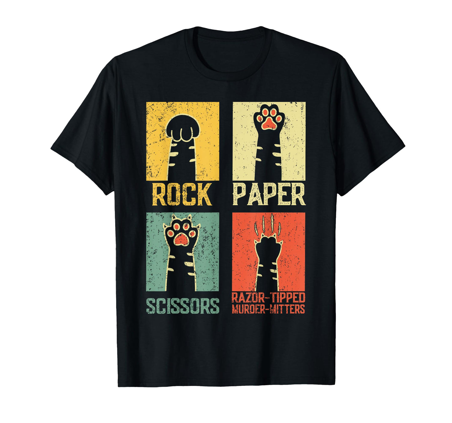 Retro Rock Paper Scissors Hand Game Cute Paw Humor Cat Meme T-Shirt for Men Women