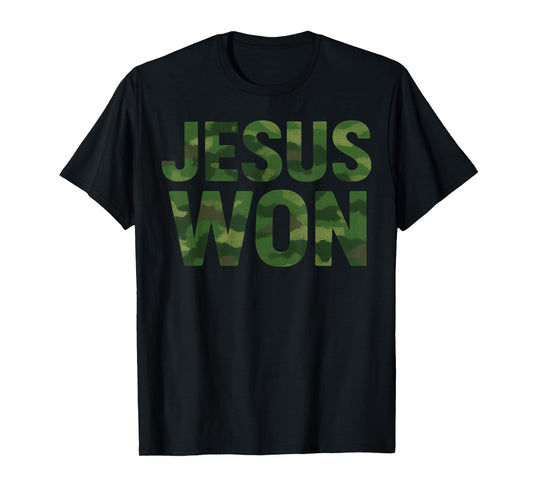 Vintage Christian Faith Quote Jesus Won Camo T-Shirt