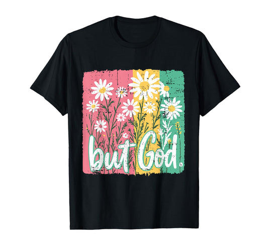 But God Pink Christian Floral Bow Teen Girls Scripture RETR T-Shirt