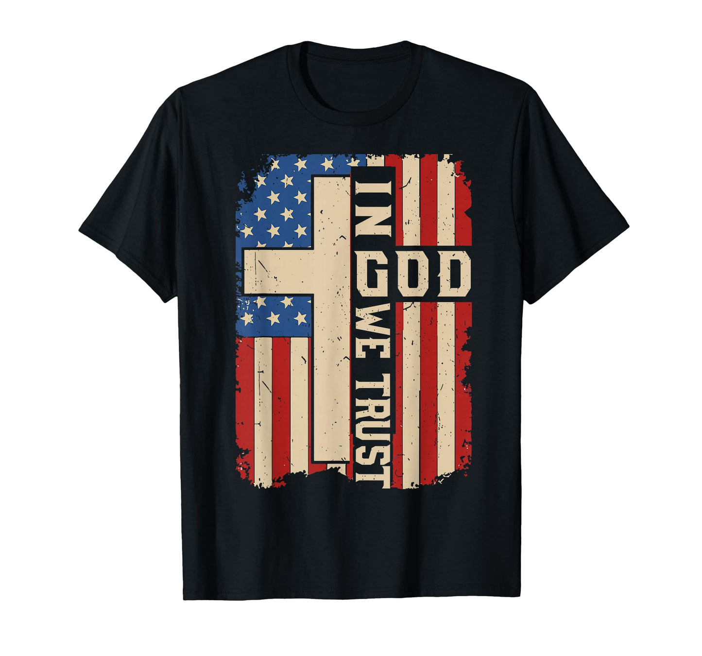 Men Patriotic Christian in God We Trust Faith Cross USA Flag T-Shirt