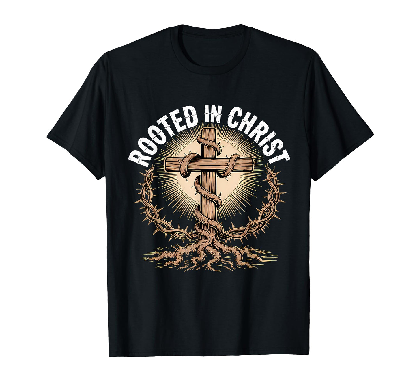 Rooted in Christ Jesus Cross Christian Faith T-Shirt