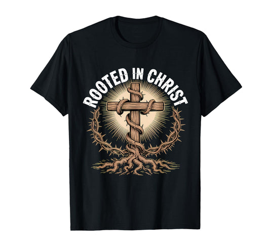Rooted in Christ Jesus Cross Christian Faith T-Shirt